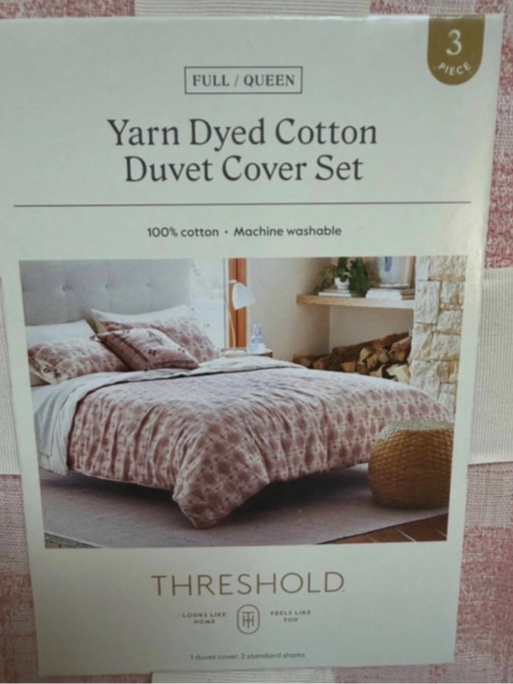 Threshold Pink Yarn Cotton Duvet Cover Set Queen/Full NWOT